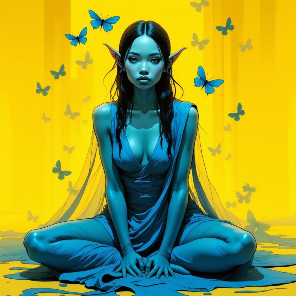 <lora:Limen:1.0>long view, mangaka, anime influence, storytelling (dramatic, cinematic:1.2), storytelling, depict an elf...