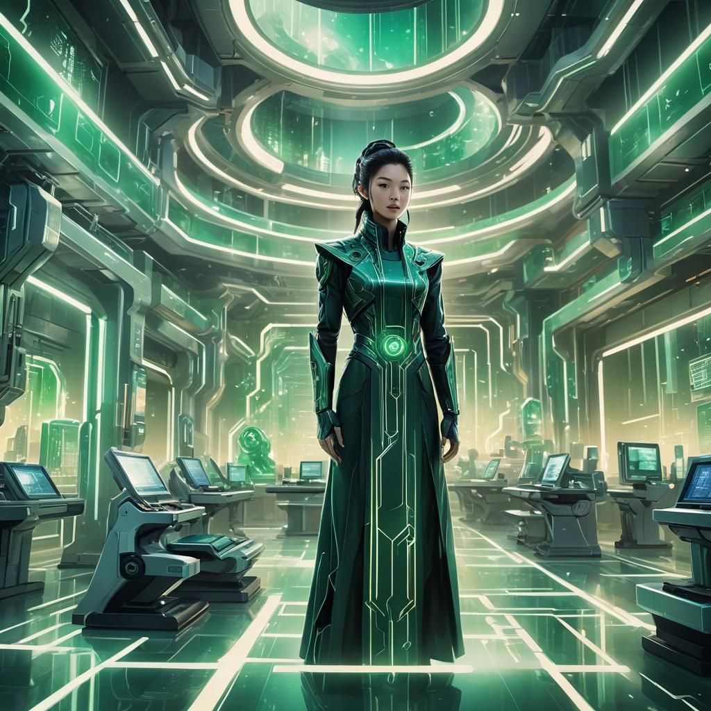 Futuristic Lab Concept Art with Jade Accents