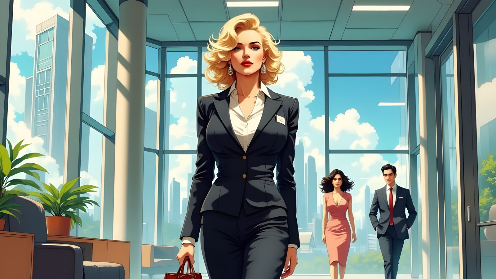 Marilyn Monroe as Confident Leader in Modern Office Anime St...