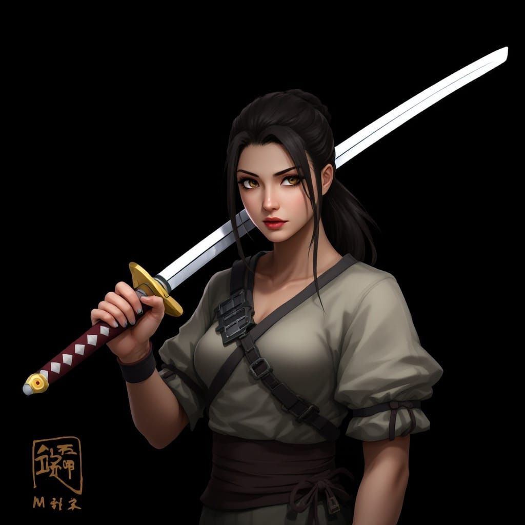 A Female Samurai in Traditional Armor