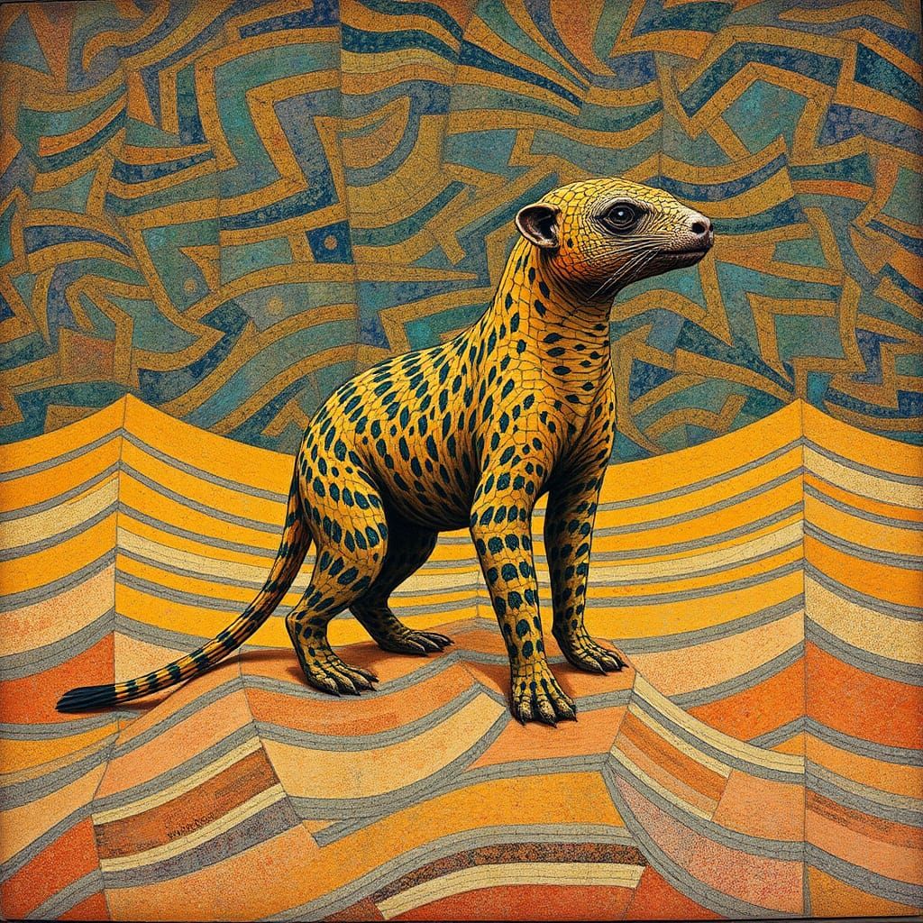 amateur anteater, uncanny shifting sands, psychedelic fractal background, mixed media, encaustic, Max Ernst, Giles Ward