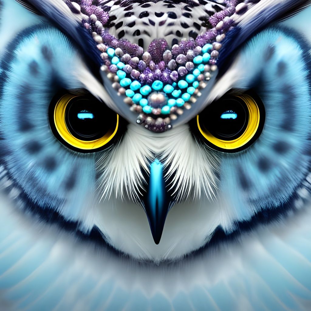 Gems and Pearls Owl Portrait in Digital Painting Style