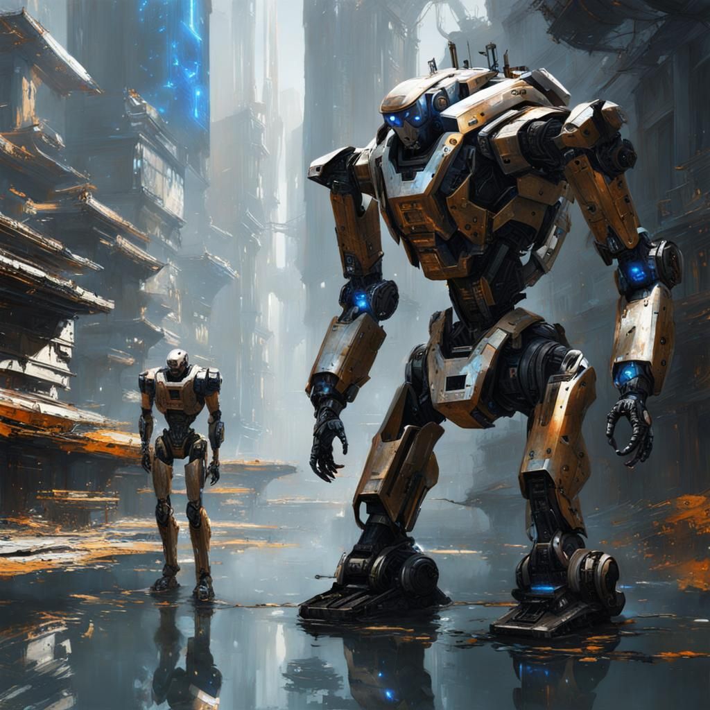 Dramatic Cybernetic Robot in Digital Art Style