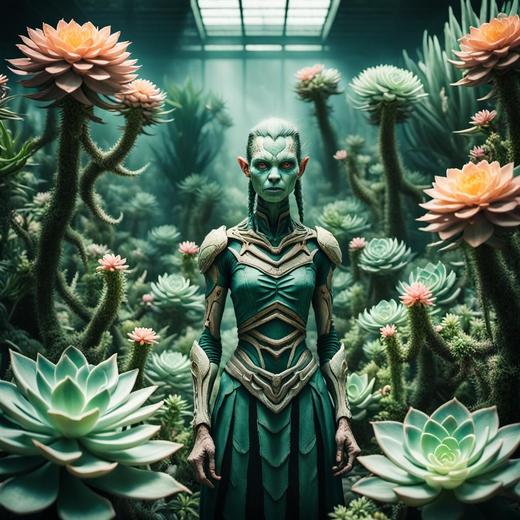 humanoid female wereflower in the succulent flower jungle