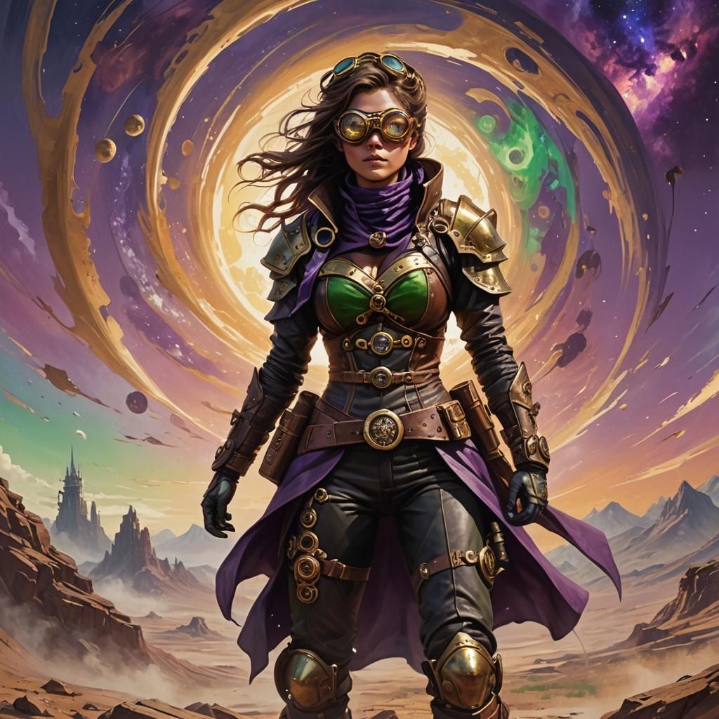 Female Space Ninja on Desolate Planet in Steampunk Style