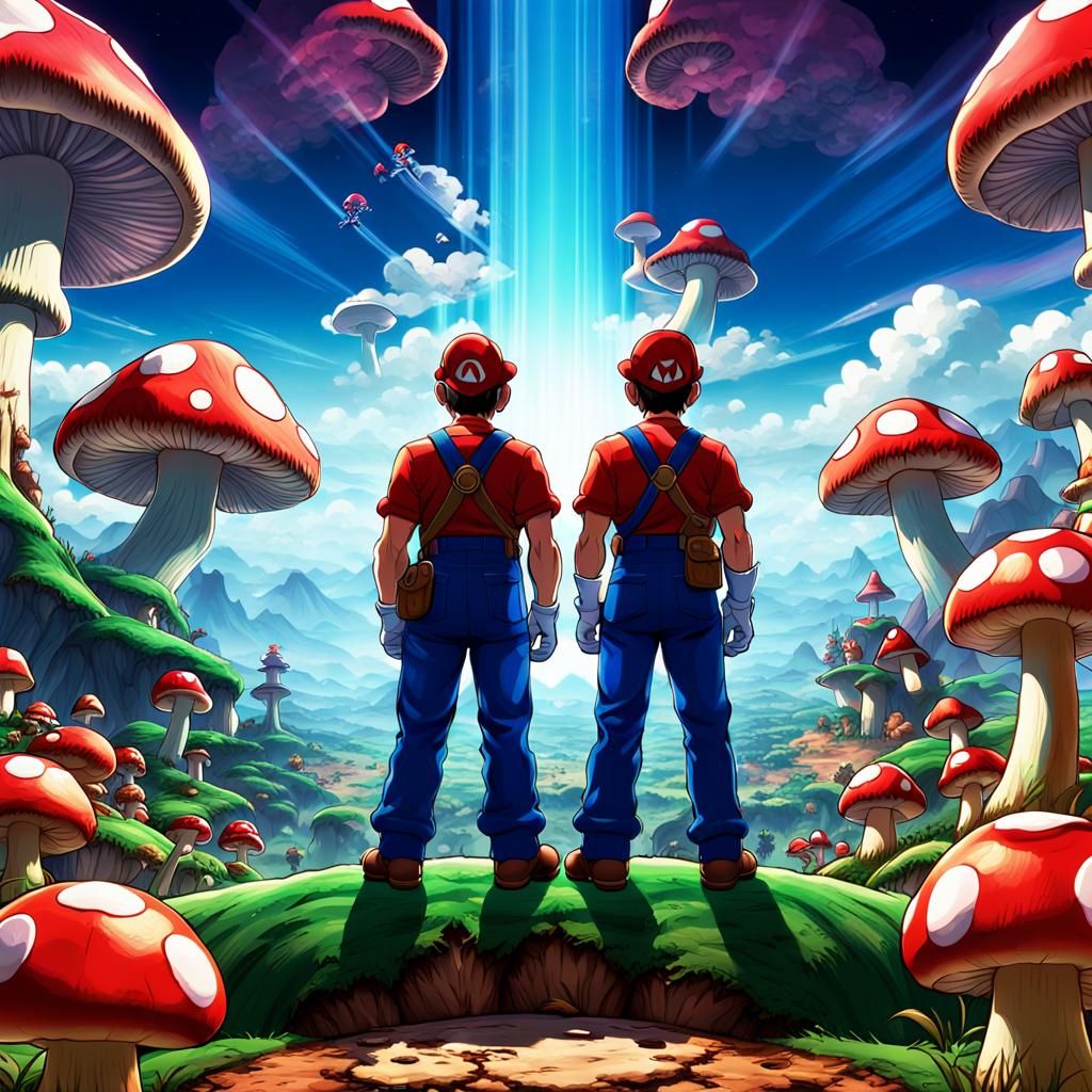 Vibrant Manga Brothers Stand Tall in the Mushroom Kingdom