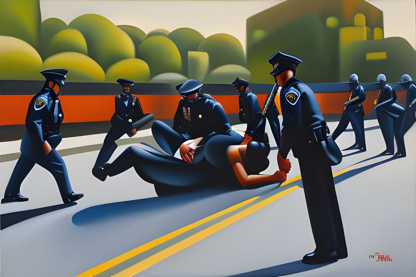 Police Brutality as Art Deco Oil Painting