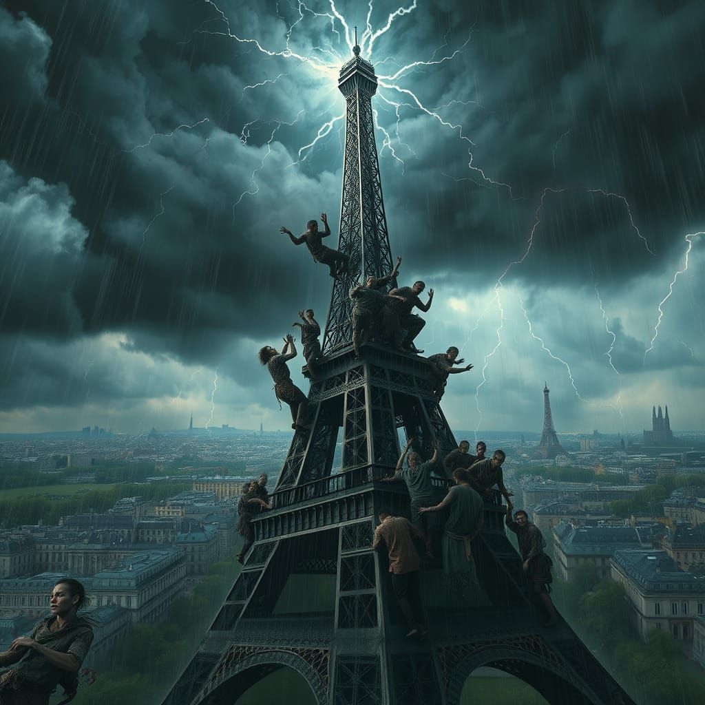 Zombies Attack Eiffel Tower: Photorealistic Digital Painting
