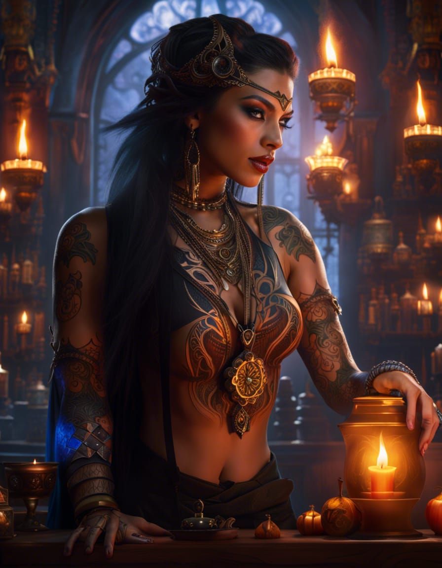 Fantasy Sorceress Portrait in a Detailed Matte Painting