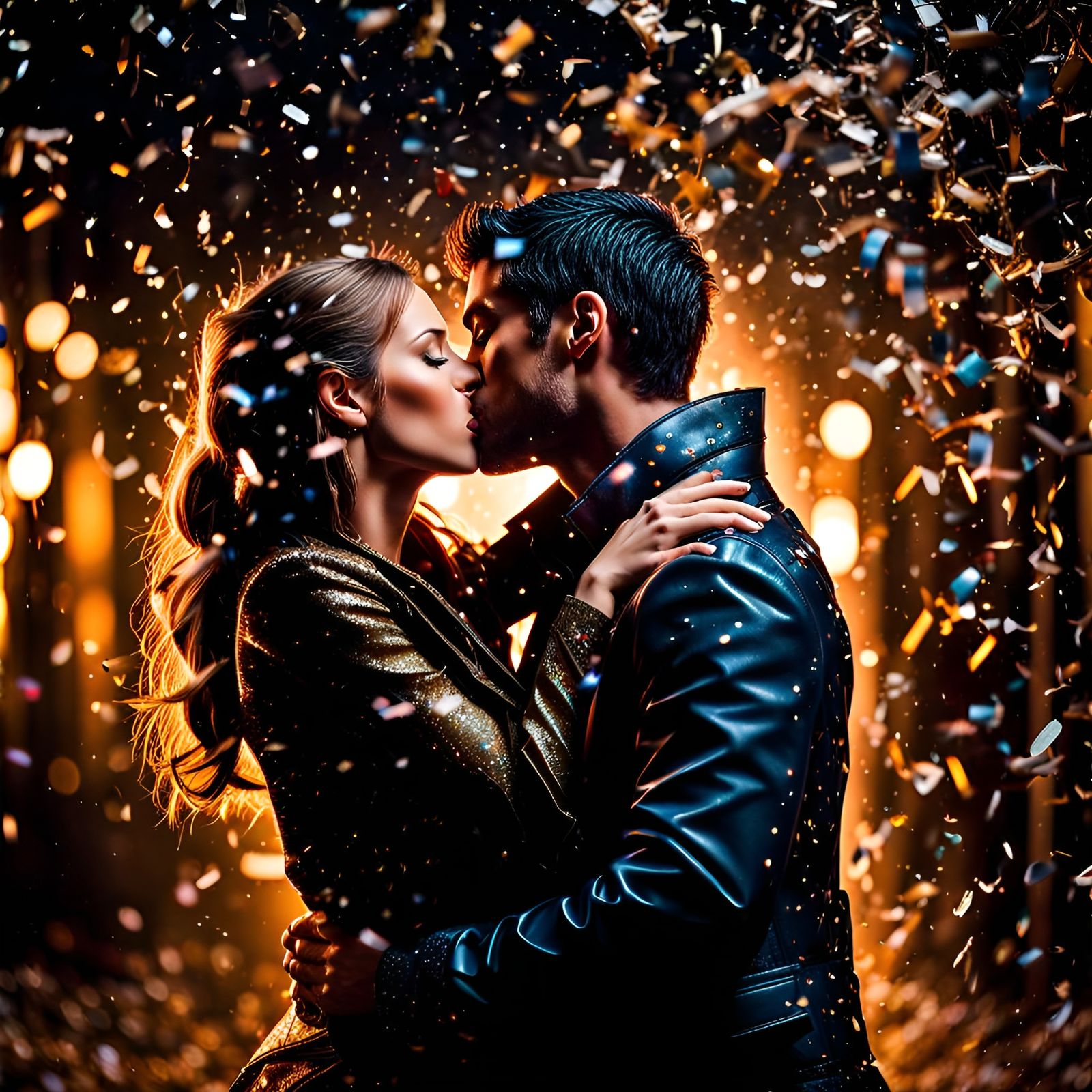 New Year's Kiss in Graffiti Art Style