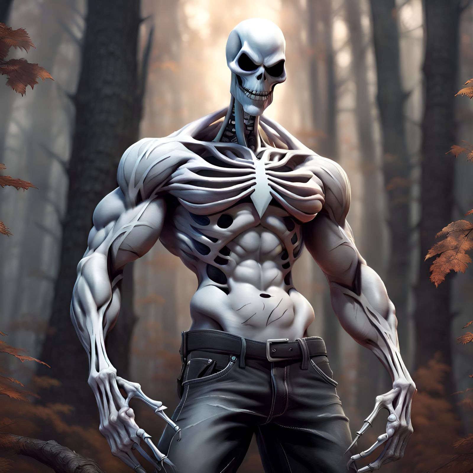 Muscular Jack Skellington Portrait in Smoky Forest
