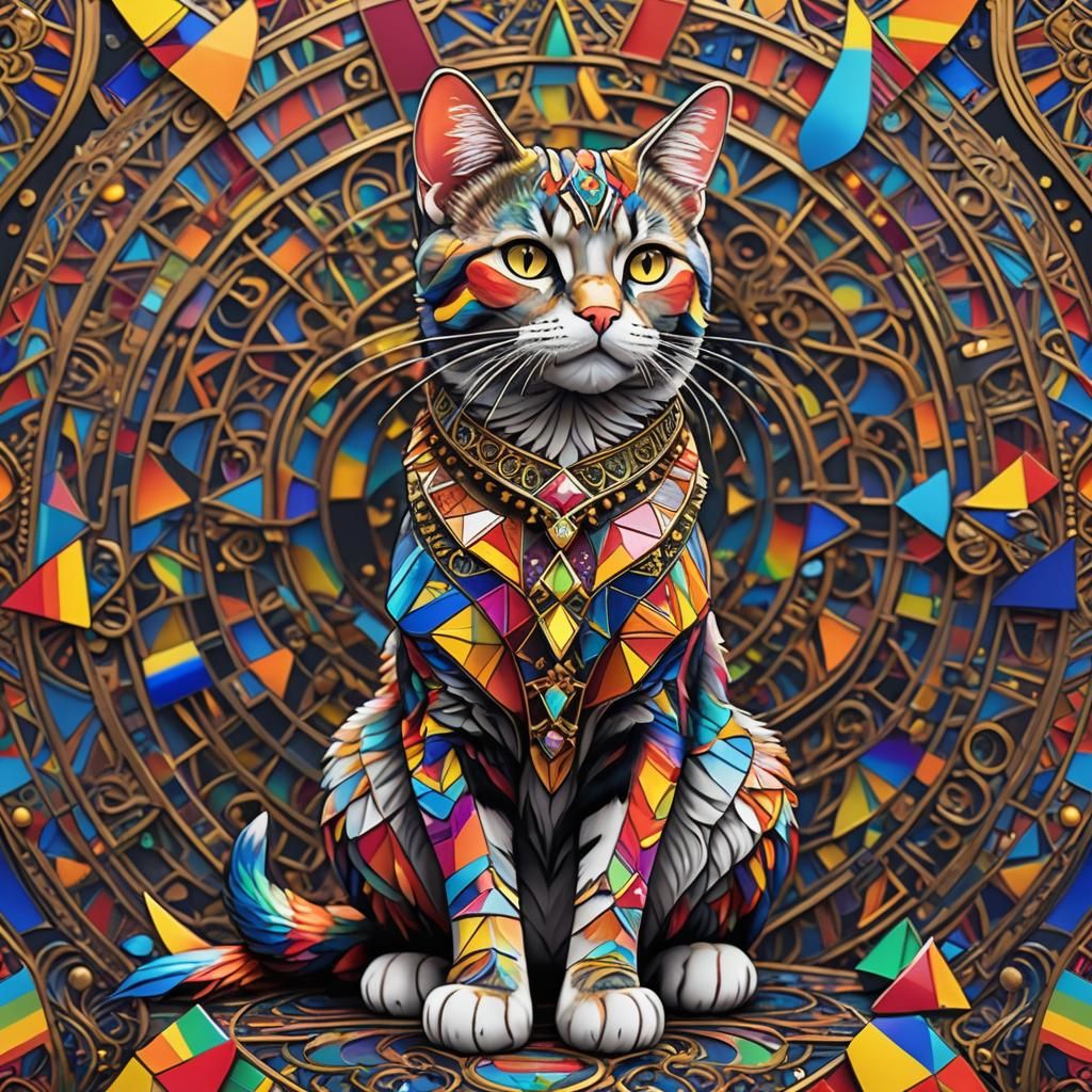 LGBTQ+ Pride Geometric Cat with Lesbian Flag