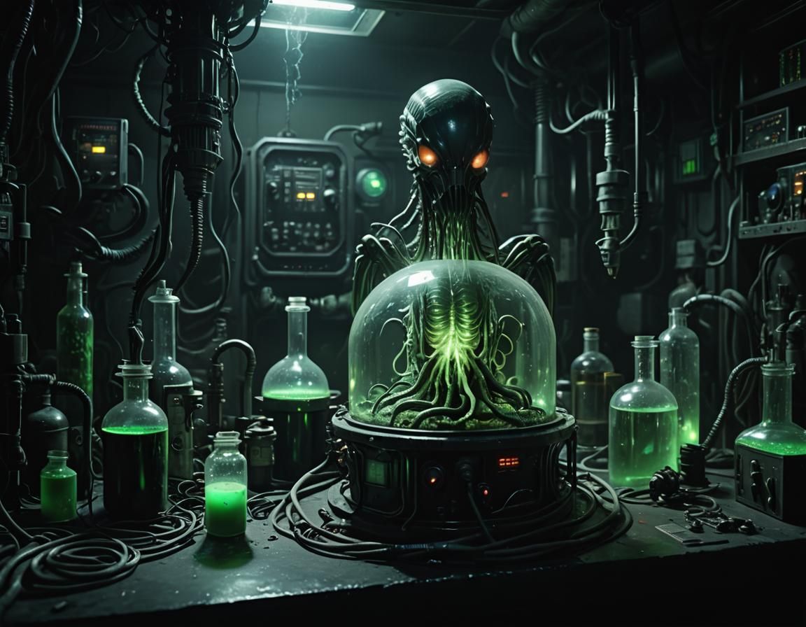 Lovecraftian Alien Ooze in Dark Sci-Fi Lab