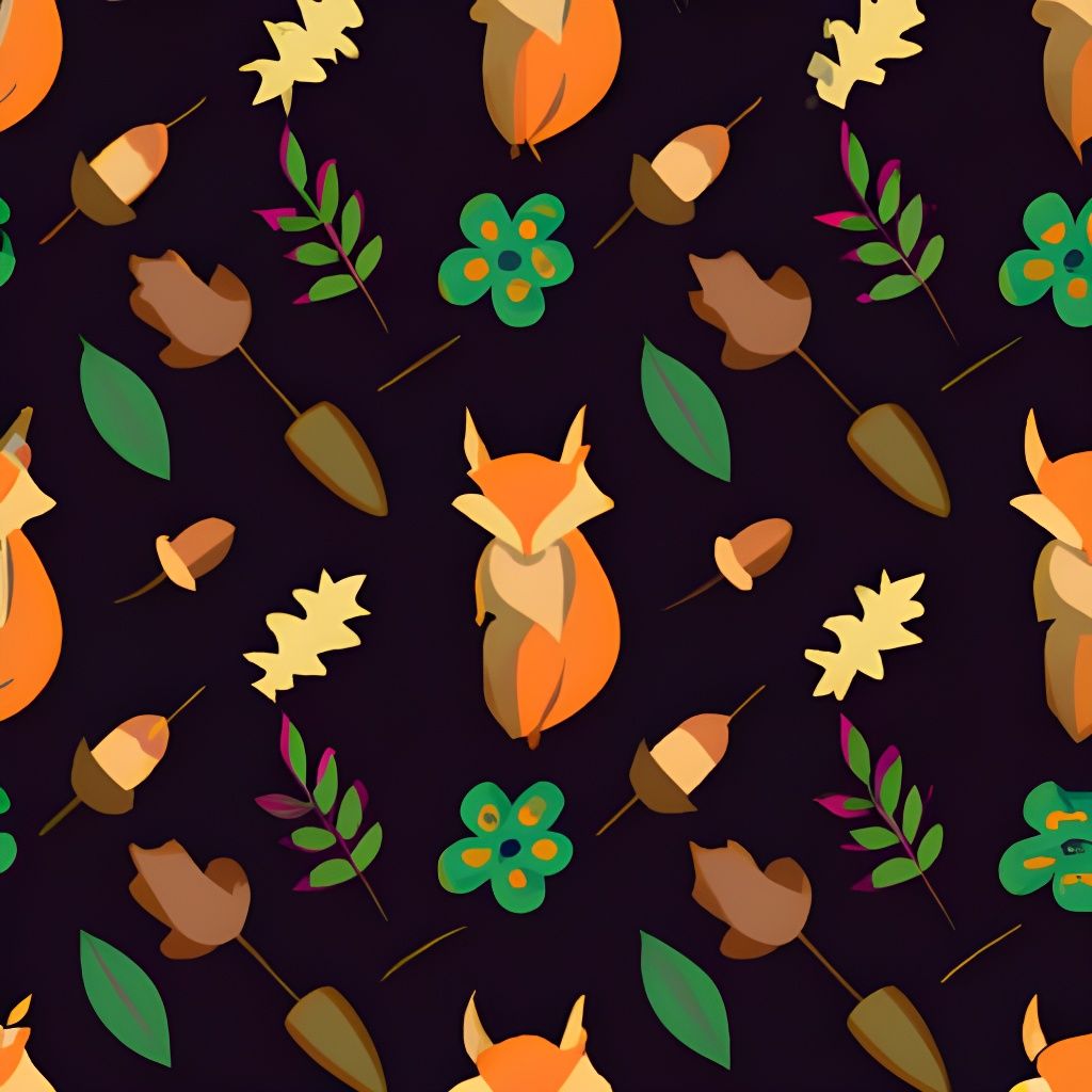 Fox, Acorn, and Leaf Flat Art Pattern