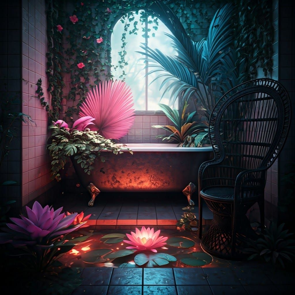 Ornate Art Deco Bathtub in Overgrown Jungle