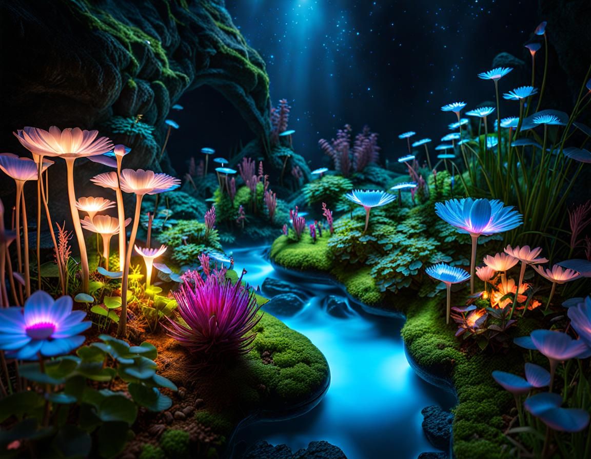 Bioluminescent Fairy Garden in 3D Photography