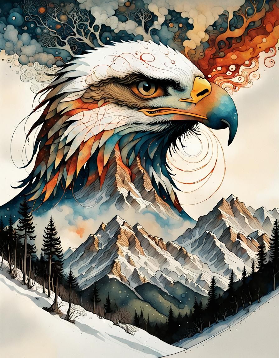 Cosmic Double Exposure Sky Over Mountain Range