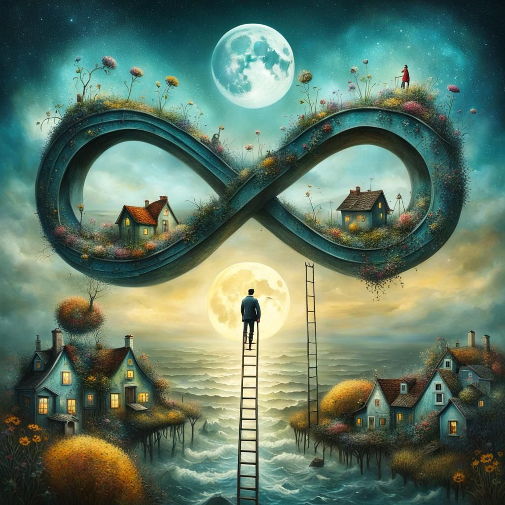 Surreal Infinity: Ladder to Whimsical Dreamscape