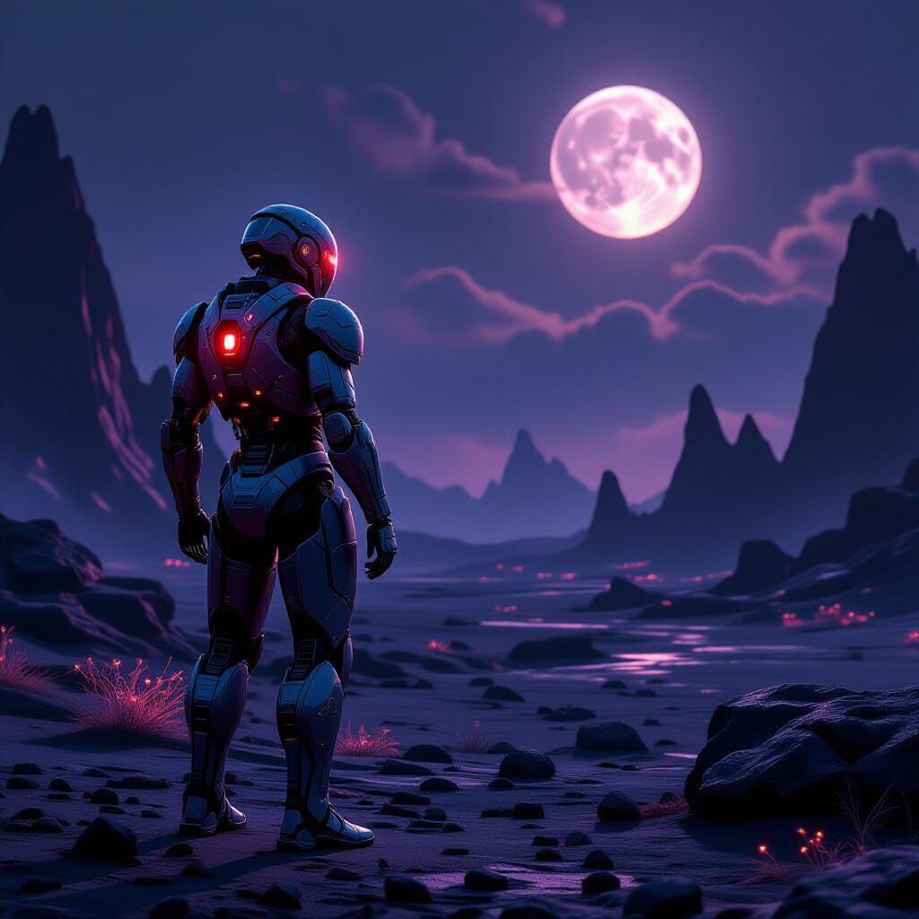Lone Cyborg Warrior on Alien Planet