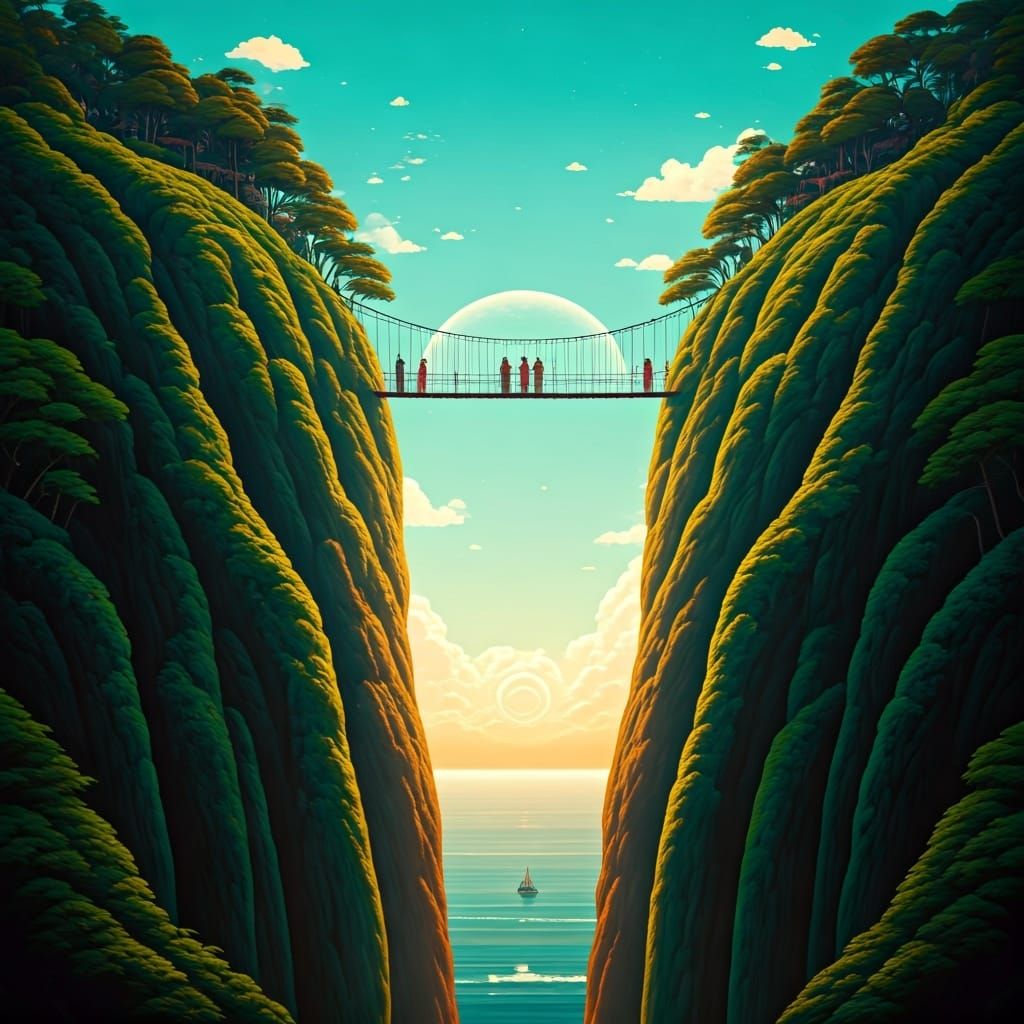 Futuristic Bridge Connecting Cultures in Syd Mead Style