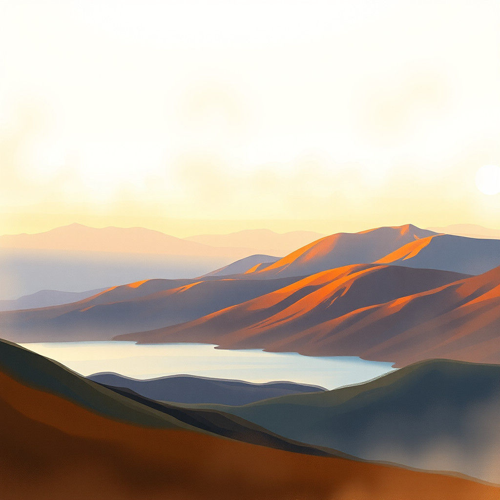 Tranquil Mountain Lake Landscape at Dusk in Watercolor