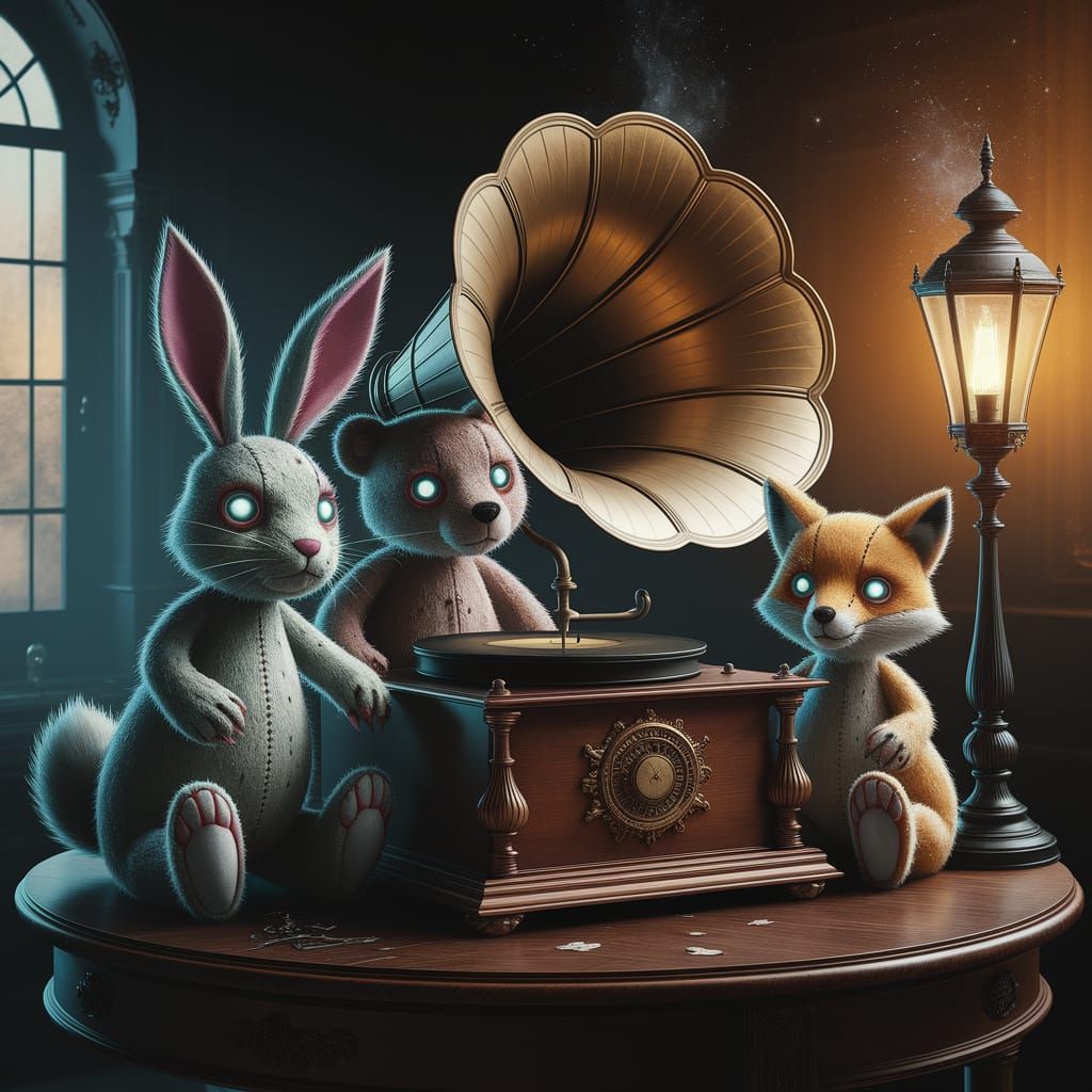 Reanimated Stuffed Animals Guarding Spectral Victrola