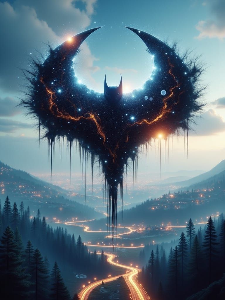 Spawn/Batman Silhouette Logo with Galaxy Double Exposure