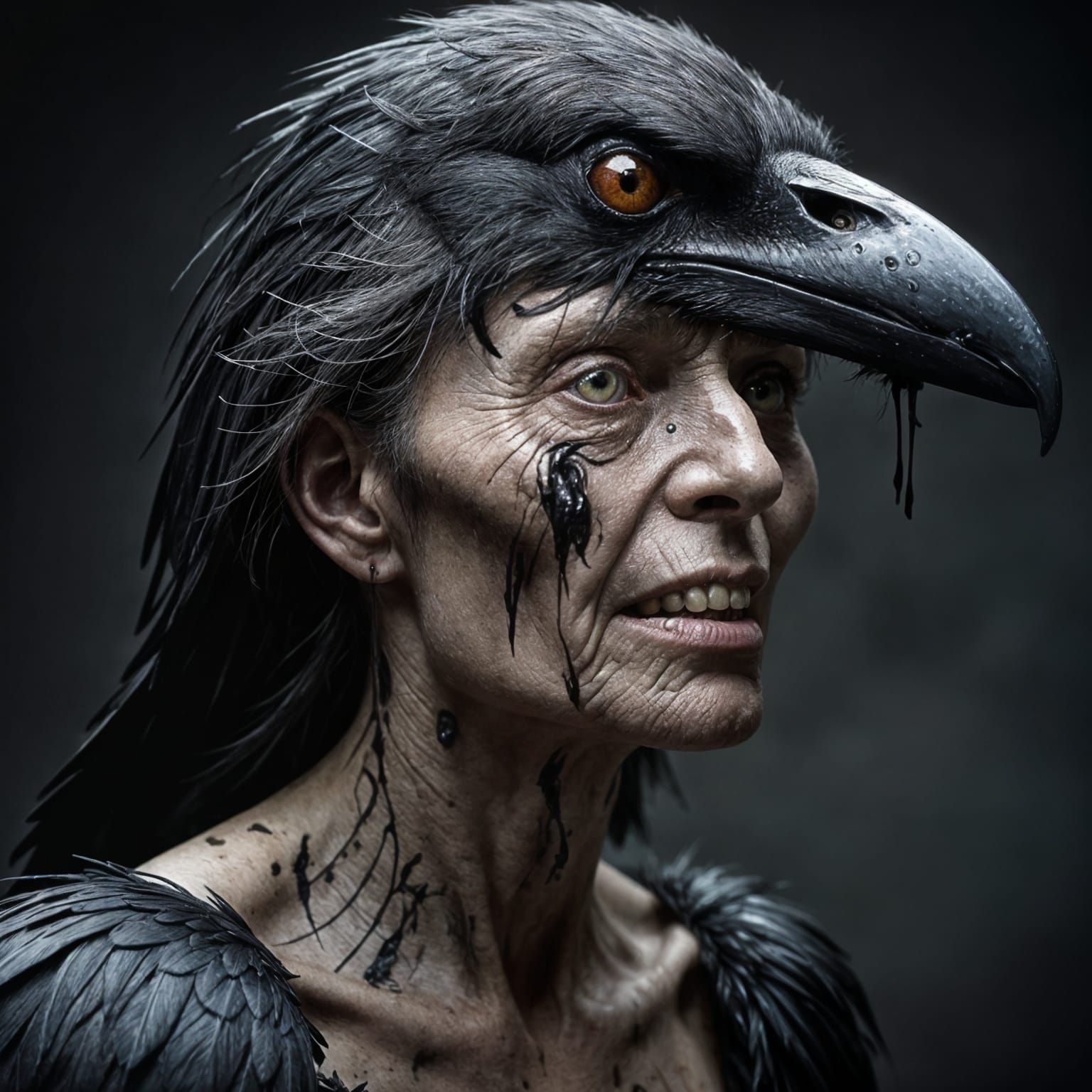 Gothic Crow Woman Emerges from Shadows