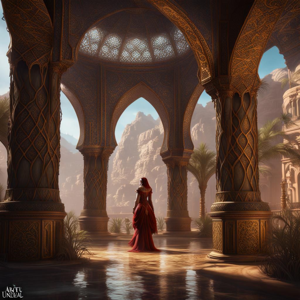 Veiled Sultana: Detailed Matte Painting in 8K