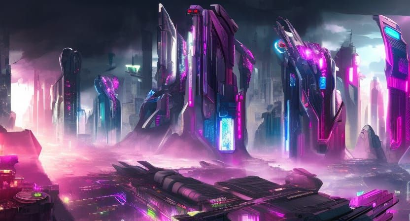 Detailed Cyberpunk Cityscape Concept Art