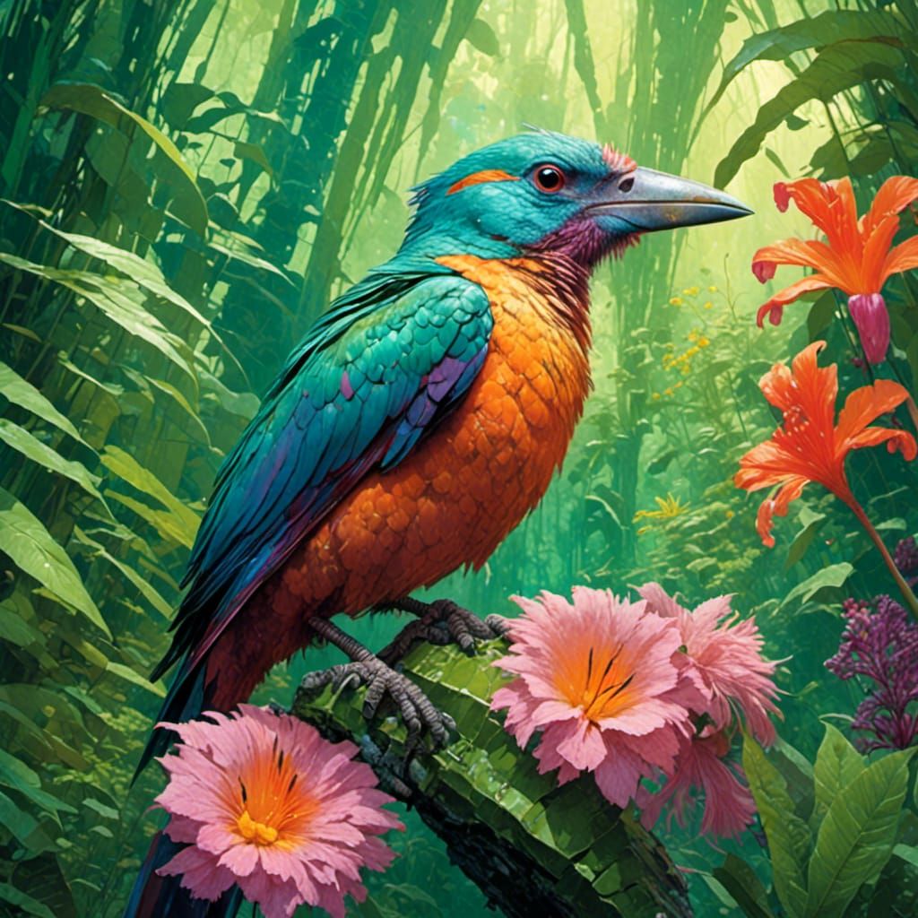 Tropical Bird with Teeth in Hyper-Realistic Digital Art