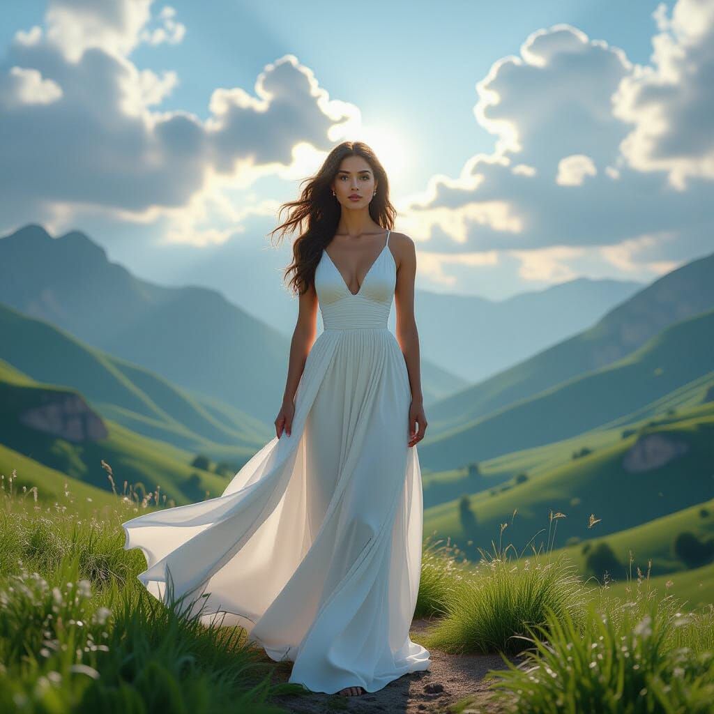 Serene Woman in Galilee Mountains, Magical Realism Style