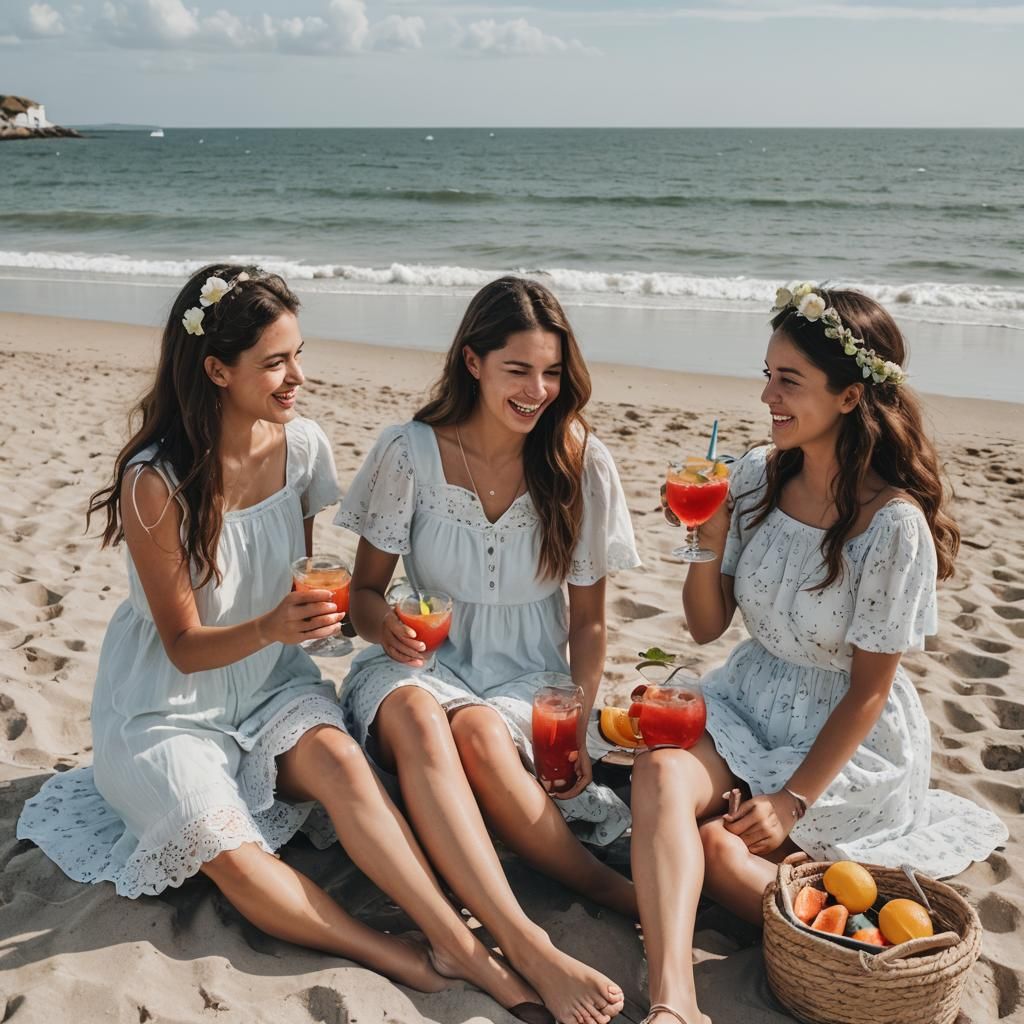 Sisters Seaside Sipping Sangria: A Relaxing Scene