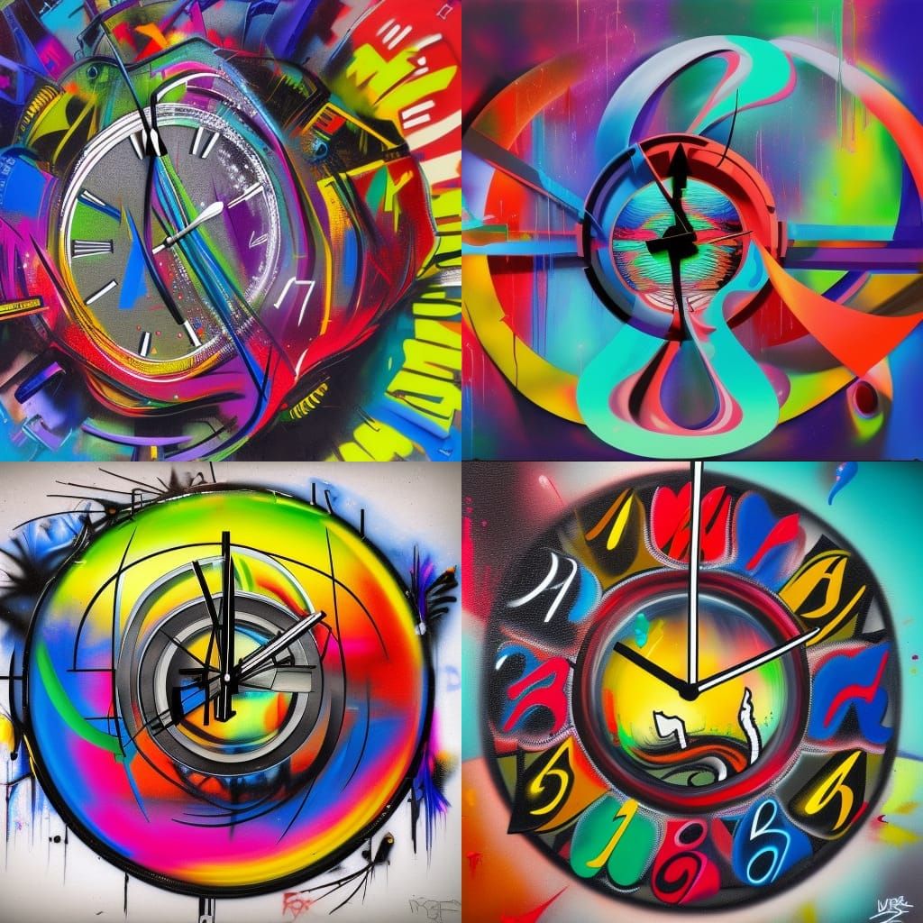 Clock Travels Through Vortex in Graffiti Art Style