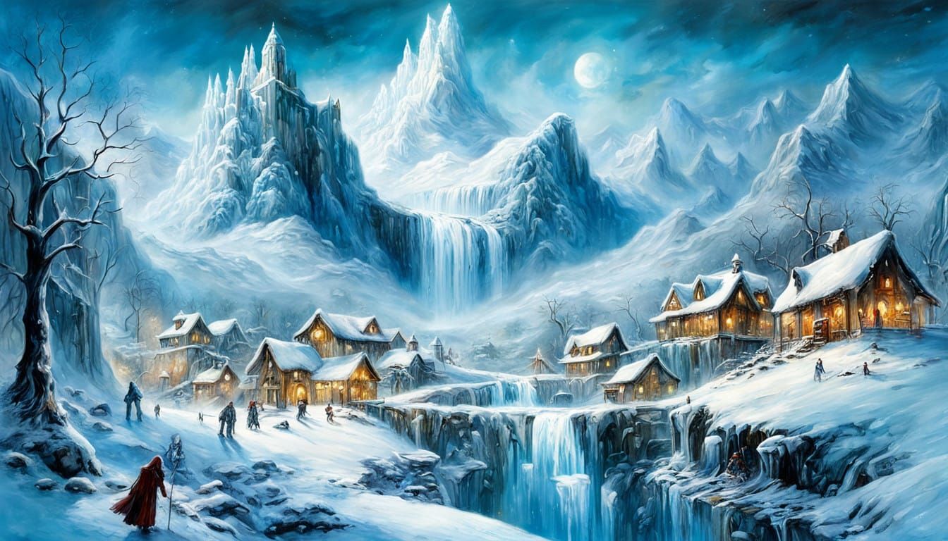 Surrealist Christmas Wonderland in Vibrant Oil Paints