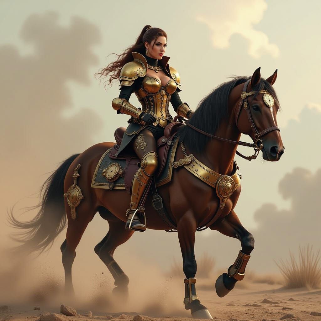 Steampunk Warrior Woman on Horseback Concept Art
