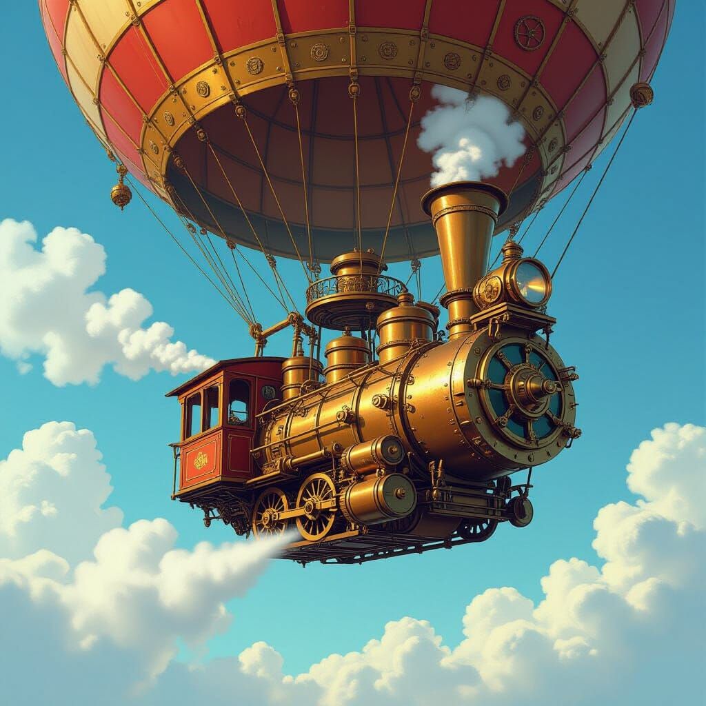 Steampunk Locomotive Hot Air Balloon Soaring