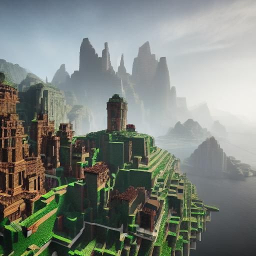 Minecraft Hero in a Vibrant Fantasy Landscape