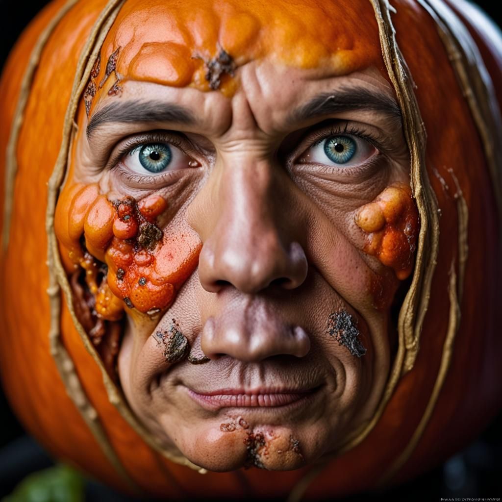Evil Rotting Jack-o'-Lantern Portrait in Macabre Style