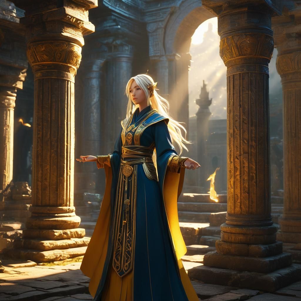 Anime Wizard Casting Spell in Golden Sunlight