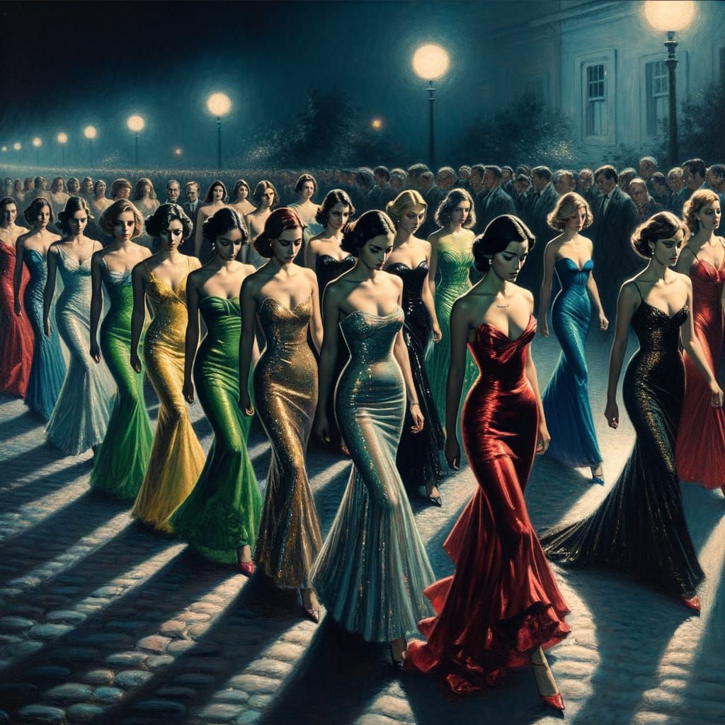 Moonlit Military March in Impasto Style