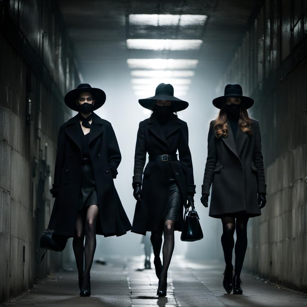 Mysterious Women in Foggy Hallway: Fashion Photograph