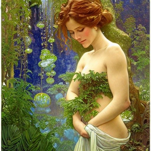 Lush Grotto with Lapis Lazuli Walls in Art Nouveau Style