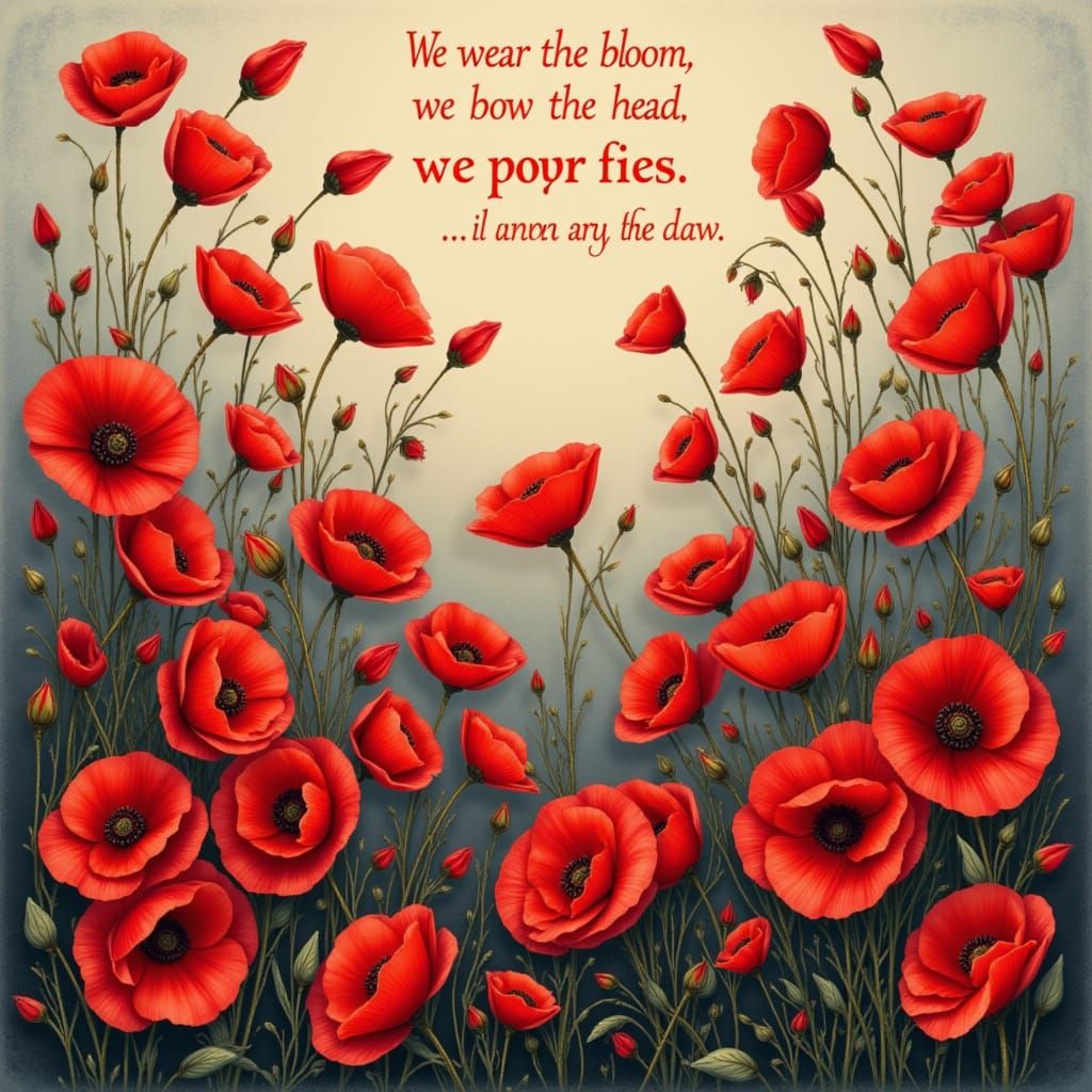Vintage War Poster Style Red Poppy Petal Remembrance