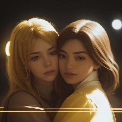 Passionate Embrace in Yellow Light: Cinematic Film Still