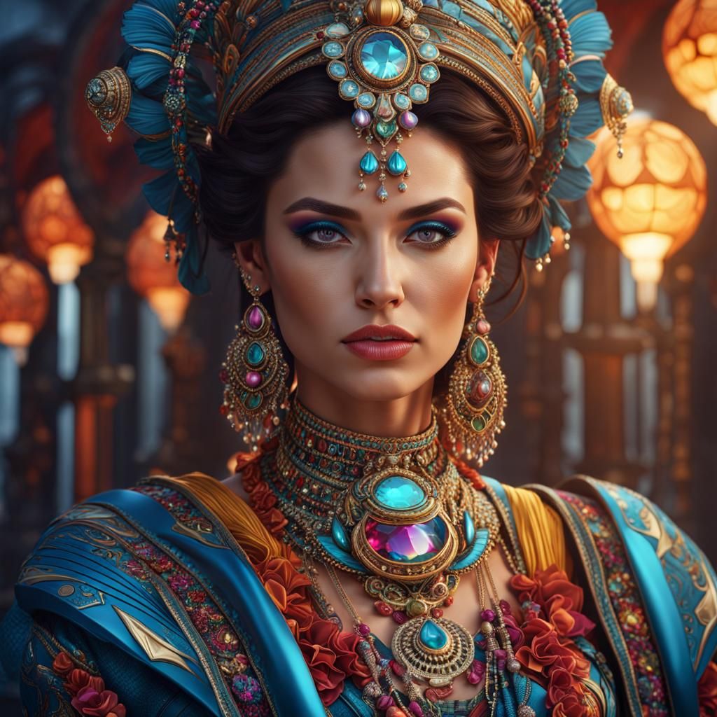 Beautiful Woman in Futuristic Clothing, Detailed Digital Art
