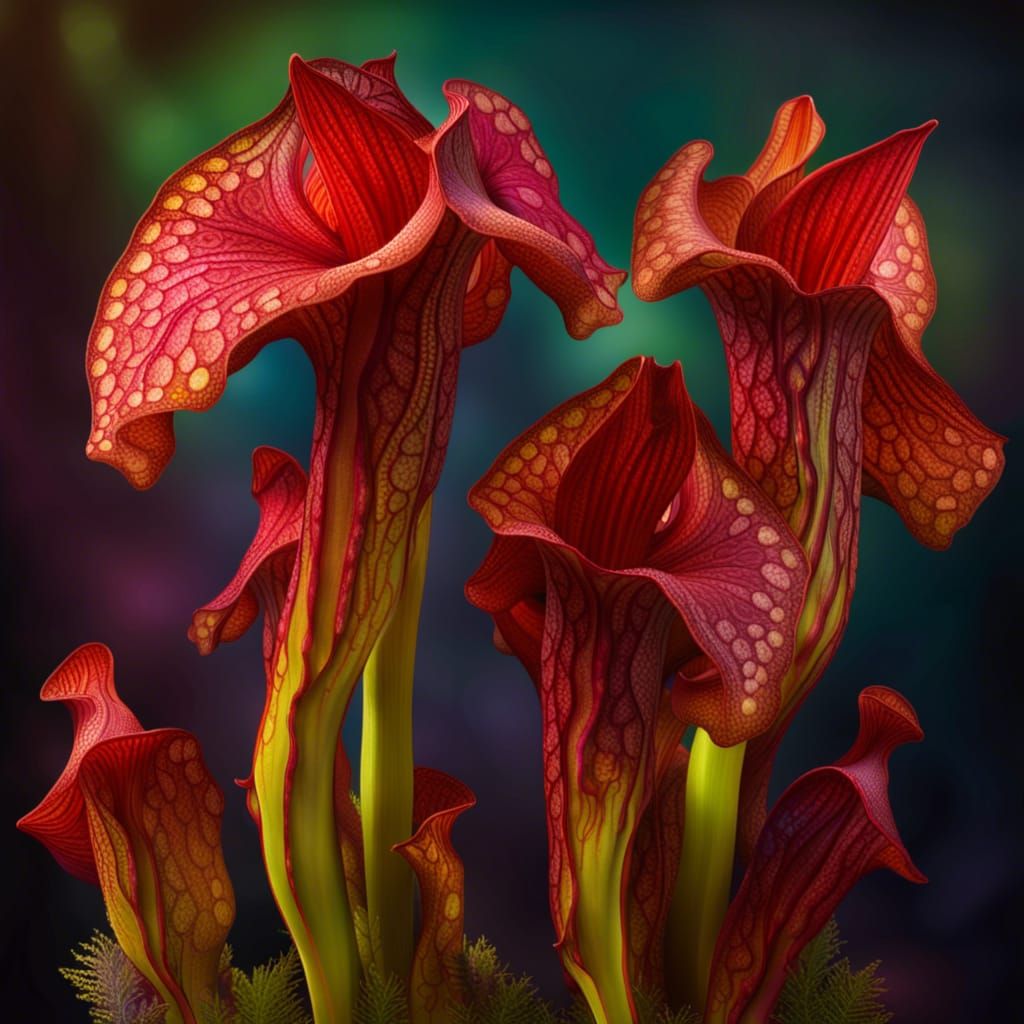 Blooming Sarracenia Purpurea in Hyperrealistic Detail