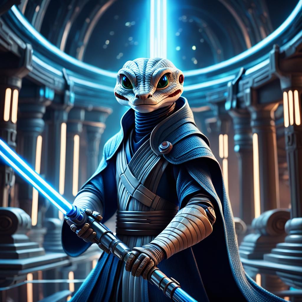 Boa Constrictor Jedi Knight in Pixar-Inspired 3D Art