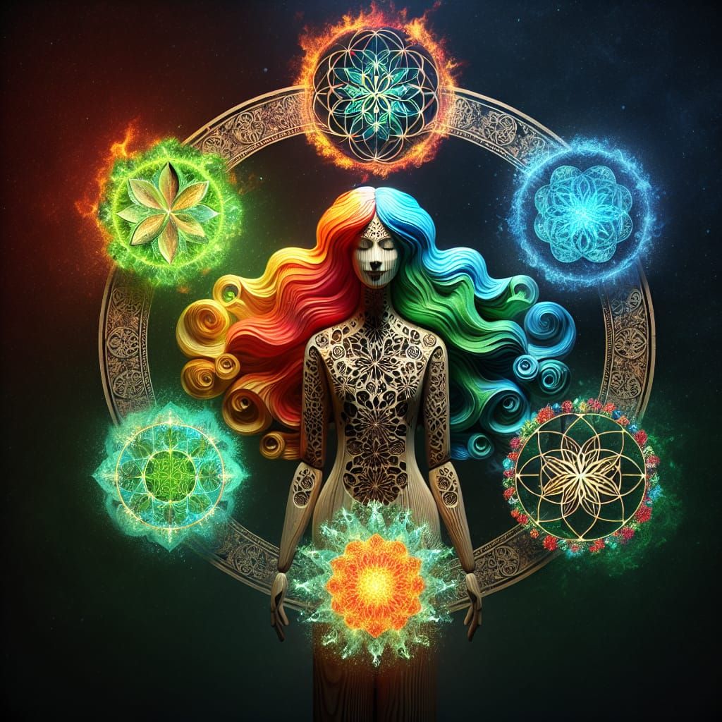 Elemental Earth Woman with Floral Geometry