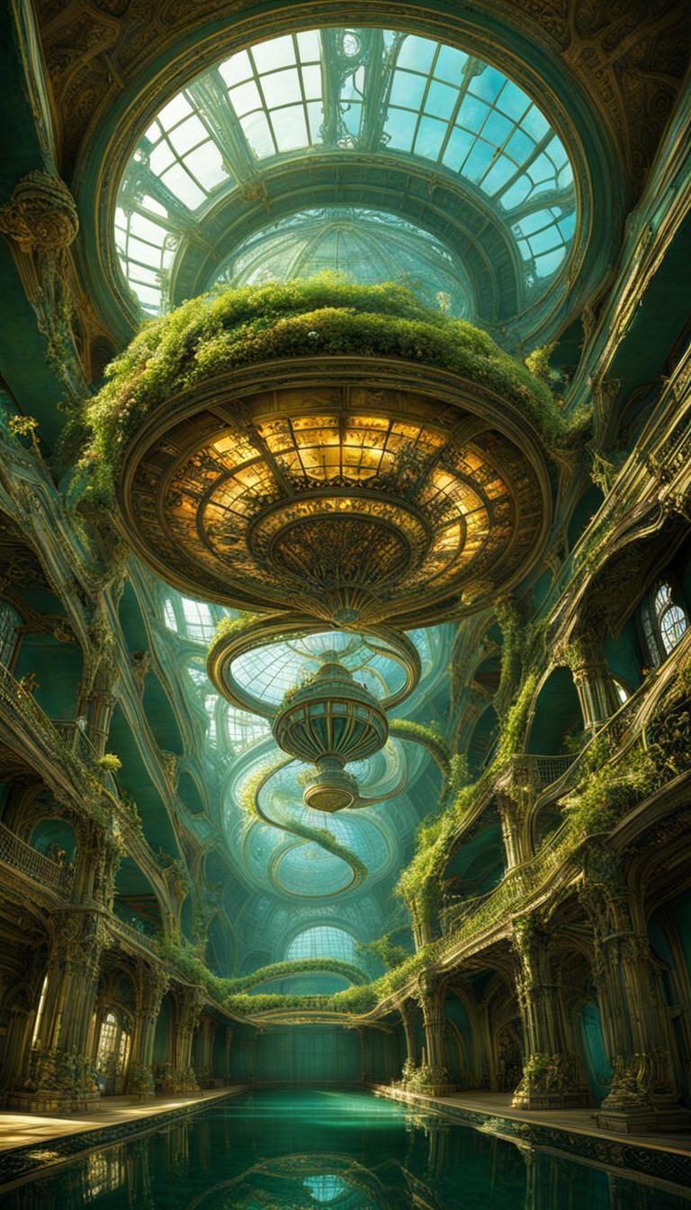 Underwater UFO Base in Art Nouveau Steampunk Style
